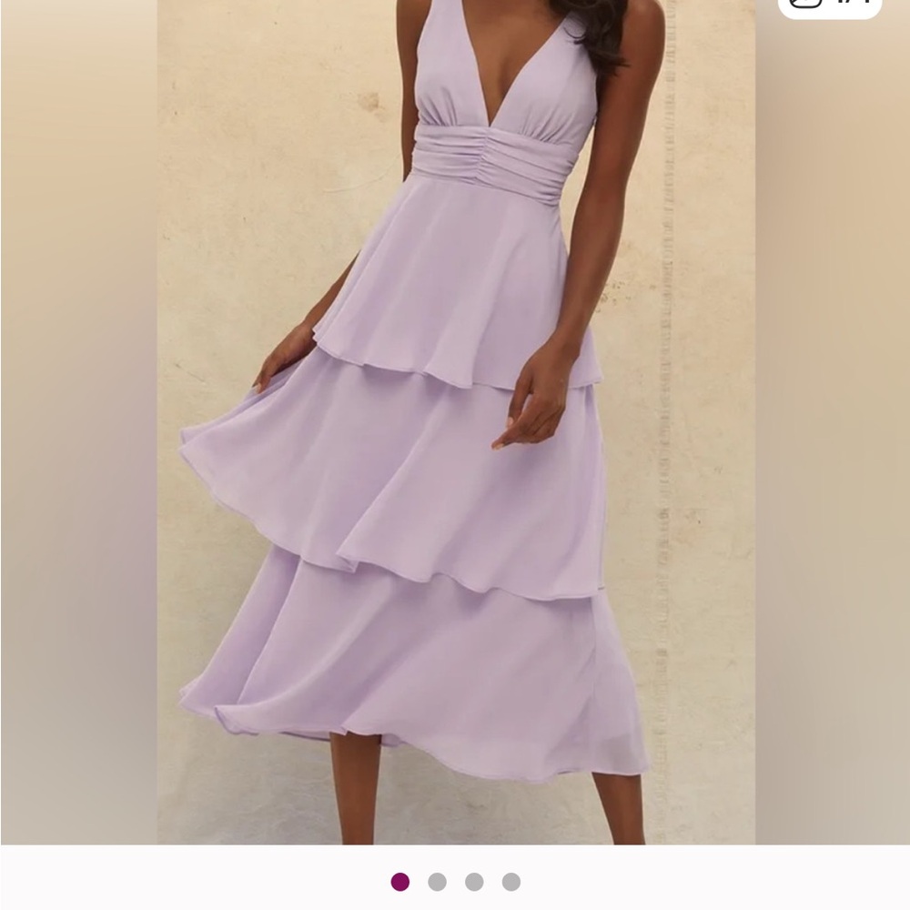 Lulu's Lavender Tiered V-Neck Midi Dress - Picture 1 of 3
